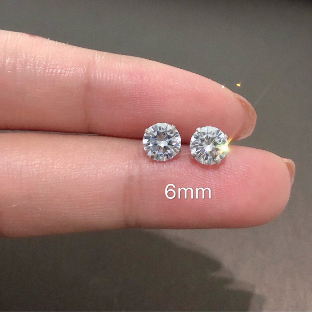 925 STERLING SILVER 6MM Round Cut AAA Crystal CZ Studs Anti Tarnish
